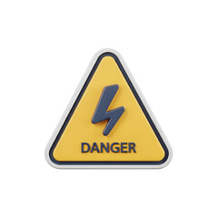 3d render of a yellow triangle danger sign with lightning bolt isolated on transparent background