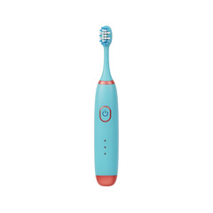 A sleek electric toothbrush in light blue and red isolated on transparent background, perfect for dental hygiene