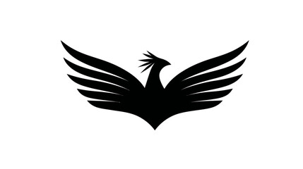 Fototapeta premium Stylized black phoenix bird silhouette with majestic spread wings. Modern abstract vector design for strength and power concepts.