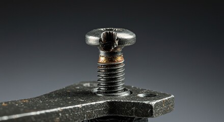 Close up of a metal screw and tool against a blurred background