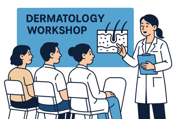Dermatology workshop presentation with medical expert and engaged audience in learning environment