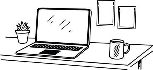 Remote Work Home Office Flat Vector Illustration