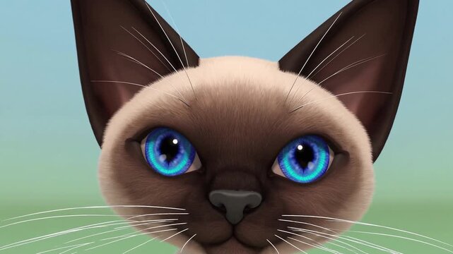 Chat siamois cartoon 3D avec grands yeux bleus expressifs