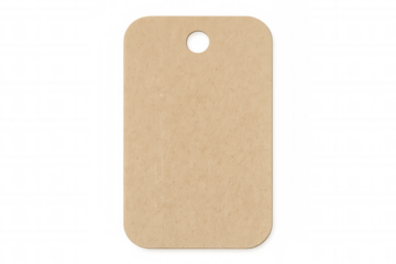 Blank brown cardboard tag with rounded corners for pricing, labeling products, and personalized messaging on a transparent background