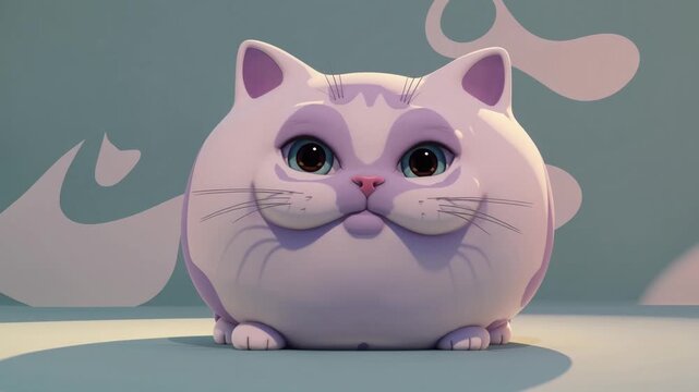 Chat violet rond et mignon en 3D, style cartoon pastel