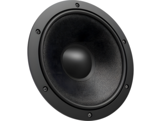 Black round speaker cone isolated on transparent background, perfect for music, audio, and sound system designs.