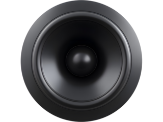 Black round speaker cone isolated on transparent background, perfect for music, audio, and sound system designs.