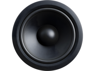 Black round speaker cone isolated on transparent background, perfect for music, audio, and sound system designs.