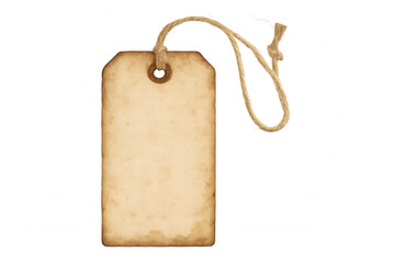 Blank vintage paper tag with aged texture and rustic string tie, ideal for price labels or gift messages