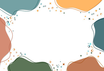 Teal green orange terracotta colors framework background template  with stars, dots and wavy lines decorations . Greeting,presentation, invitation card blank. Free copy space.