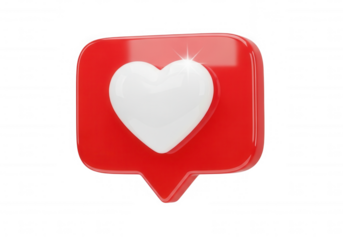 Red speech bubble white heart isolated on a transparent background