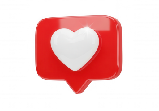 Red speech bubble white heart isolated on a transparent background