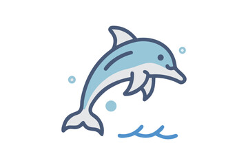 Fototapeta premium A simple illustration of a blue dolphin leaping from ocean waves
