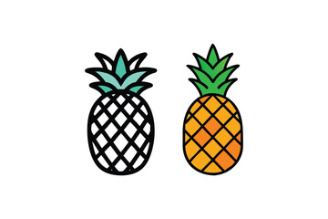 Two stylized pineapples presented in contrasting color schemes and line art