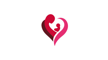 Loving mother embracing baby in a heart-shaped graphic symbol, depicting maternal care, family bond, and tender love illustration on white.