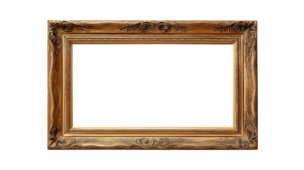 Wooden empty rectangular picture frame isolated on white background or transparent png, classic natural wood frame for photos or artwork.