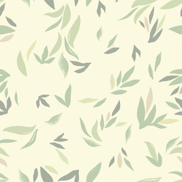 Floral pattern with leaves. Flower seamless wallpaper. Festive pink background