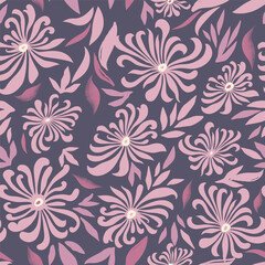 Obraz premium Floral pattern with leaves. Flower seamless wallpaper. Festive pink background