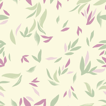 Floral pattern with leaves. Flower seamless wallpaper. Festive pink background