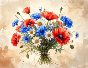 Wildblumenstrau&szlig; auf rustikalem Hintergrund