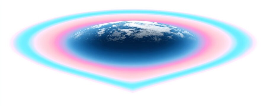 Minimalist Illustration of a Shield-Shaped Ozone Layer Surrounding the Earth with Blue and Pink Gradients