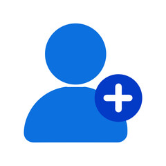 Blue person icon with plus sign on a white background on transparent background