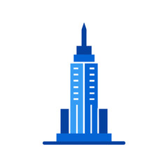 Fototapeta premium Illustration of a tall blue skyscraper with a spire on transparent background