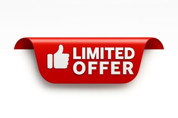 Red curved banner with white text announcing a limited offer and a thumbs up symbol
