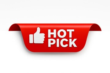 Red hot pick banner with a thumbs up icon indicating a popular choice or recommendation for sales and marketing