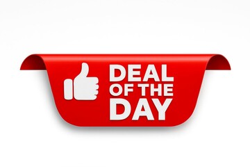 Red banner with a white thumbs up icon and the text deal of the day signifying a special offer or promotion