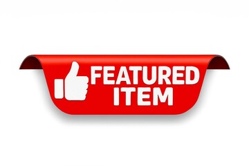 Bright red banner with a white thumbs up icon and the text featured item in white letters