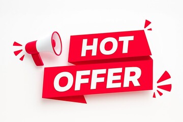 Bright red hot offer sign with white text and festive decorations for sales and promotions
