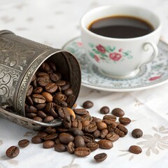  Fresh Roasted Coffee Beans with Elegant Cup Display