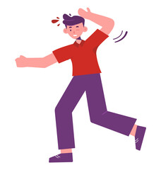 Illustration of a surprised character in dynamic pose, showcasing emotions of shock and worry, with a focus on movement.