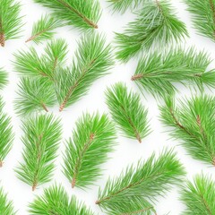 Fototapeta premium Green Pine Needles on Surface: A vibrant display of fresh green pine needles, perfectly arranged, bringing a sense of natural elegance.