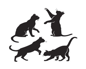 Black Cat Silhouette Collection Playful Feline Poses Pet Animal Illustration Domestic Cat Breed Isolated on White Background Different Cat Activities