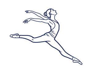 Elegant ballerina in graceful leap isolated vector illustration perfect for dance school promotional materials and artistic designs showcasing movement and poise