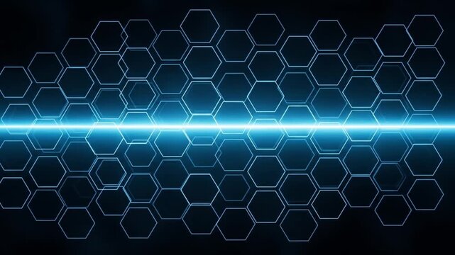 Dynamic blue hexagon grid with glowing light streak creating modern tech vibe for your video project, great for presentations and background visuals - Powered by Adobe
