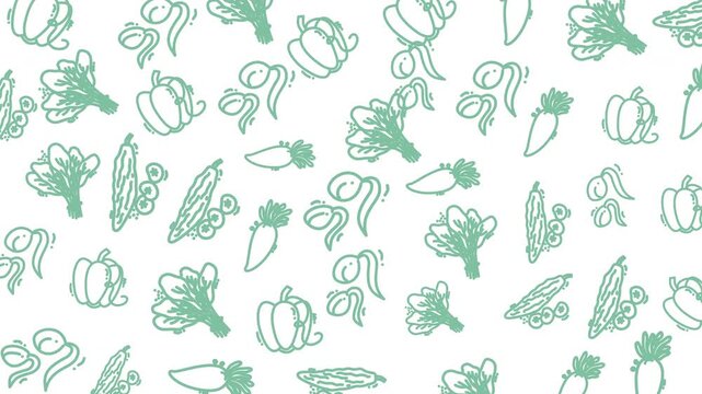 Vector seamless pattern of hand-drawn vegetables in clean green outline. Ideal for natural food packaging, eco branding, farm products, and healthy lifestyle design