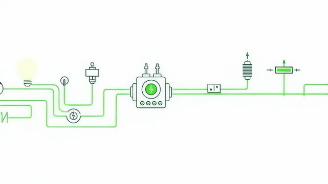 Technical schematic on white represents interconnected electrical components and wiring diagram. Technical schematic showcases simplified circuit, showing energy transfer.