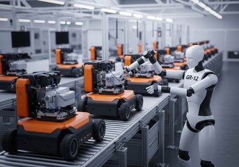 Fototapeta premium Advanced robotics and automated production line in a modern manufacturing facility illustration