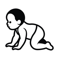 Baby Crawling Outline Symbol Isolated on White Background