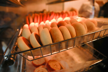 Traditional Colombian Cheese Bread (Pan de Queso) from Antioquia on a Bakery Tray under Warm Lighting