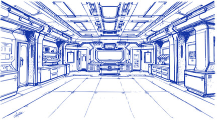 Fototapeta premium Futuristic Space Station Interior Design Sketch