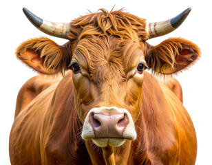 Close-Up Portrait of a Brown Cow Head, Transparent Background PNG 