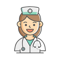 Smiling female nurse with stethoscope wearing white uniform and cap, representing healthcare profession, conveying compassion and dedication in medical environment