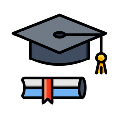 Graduation cap resting on a closed book, symbolizing academic achievement and educational success, with vibrant colors and a clean background for visual impact and storytelling