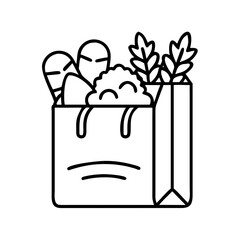 Grocery bag filled with fresh vegetables and herbs, including carrots, lettuce, and leafy greens, representing healthy eating and sustainable food choices for a balanced lifestyle