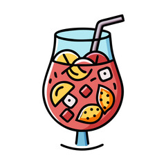 Colorful cocktail illustration featuring a glass filled with vibrant fruits, ice cubes, and a straw, evoking a refreshing summer drink concept for design purposes