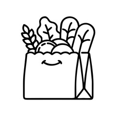Illustration of a grocery bag filled with fresh vegetables and fruits, showcasing a healthy lifestyle and sustainable living concept with a cheerful design